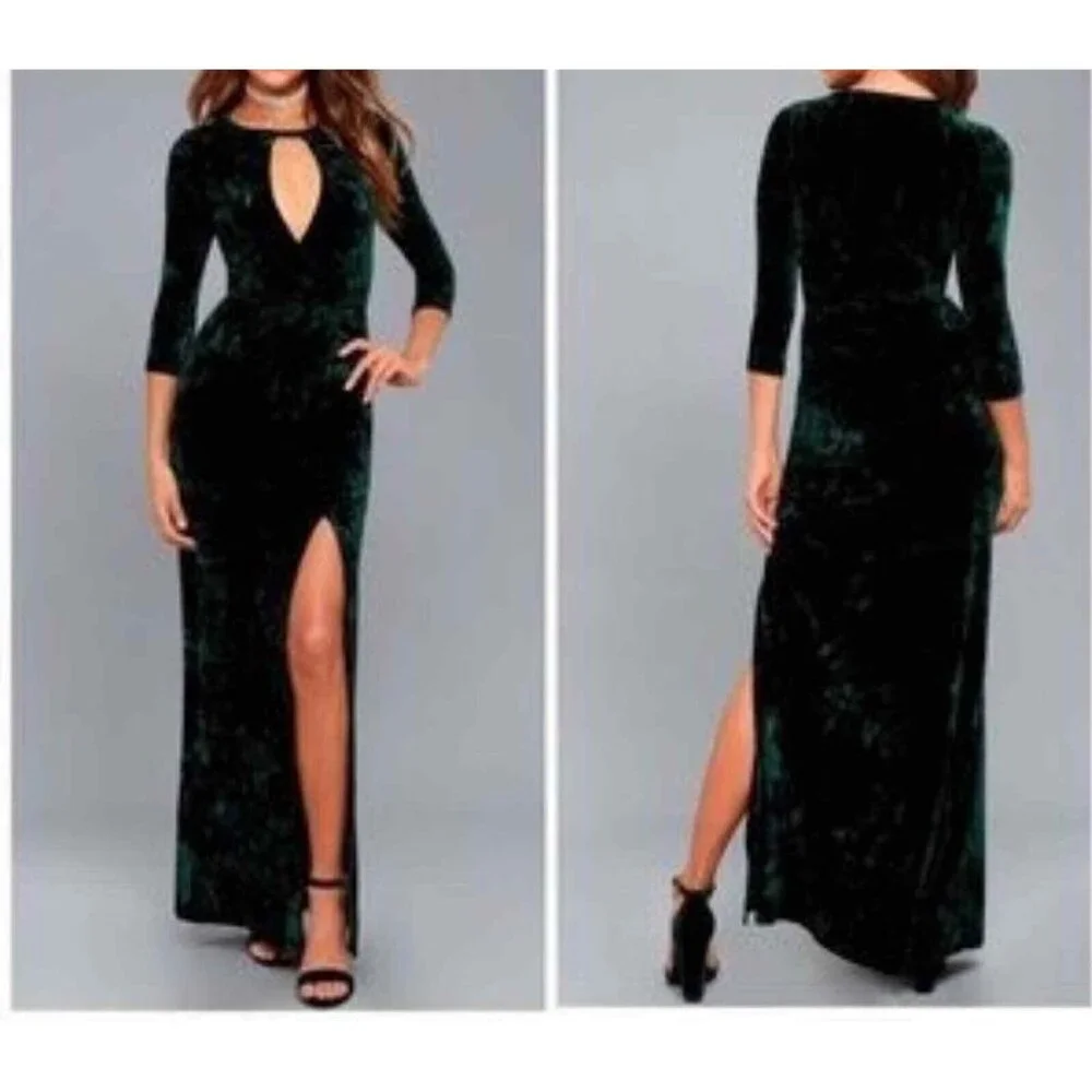 Lulus Womens Small‎ Velvet Maxi Dress Keep Love Alive Forest Green Party Formal